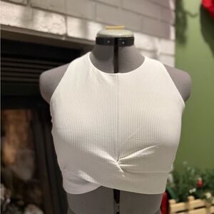 CALIA by Carrie Underwood White Ribbed Twist Crop Top Size Medium
